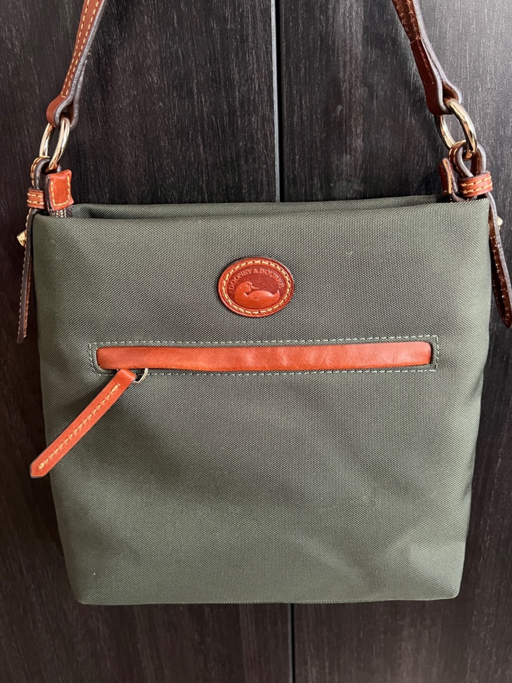Dooney & Bourke Olive Green Crossbody with Brown Leather Trim